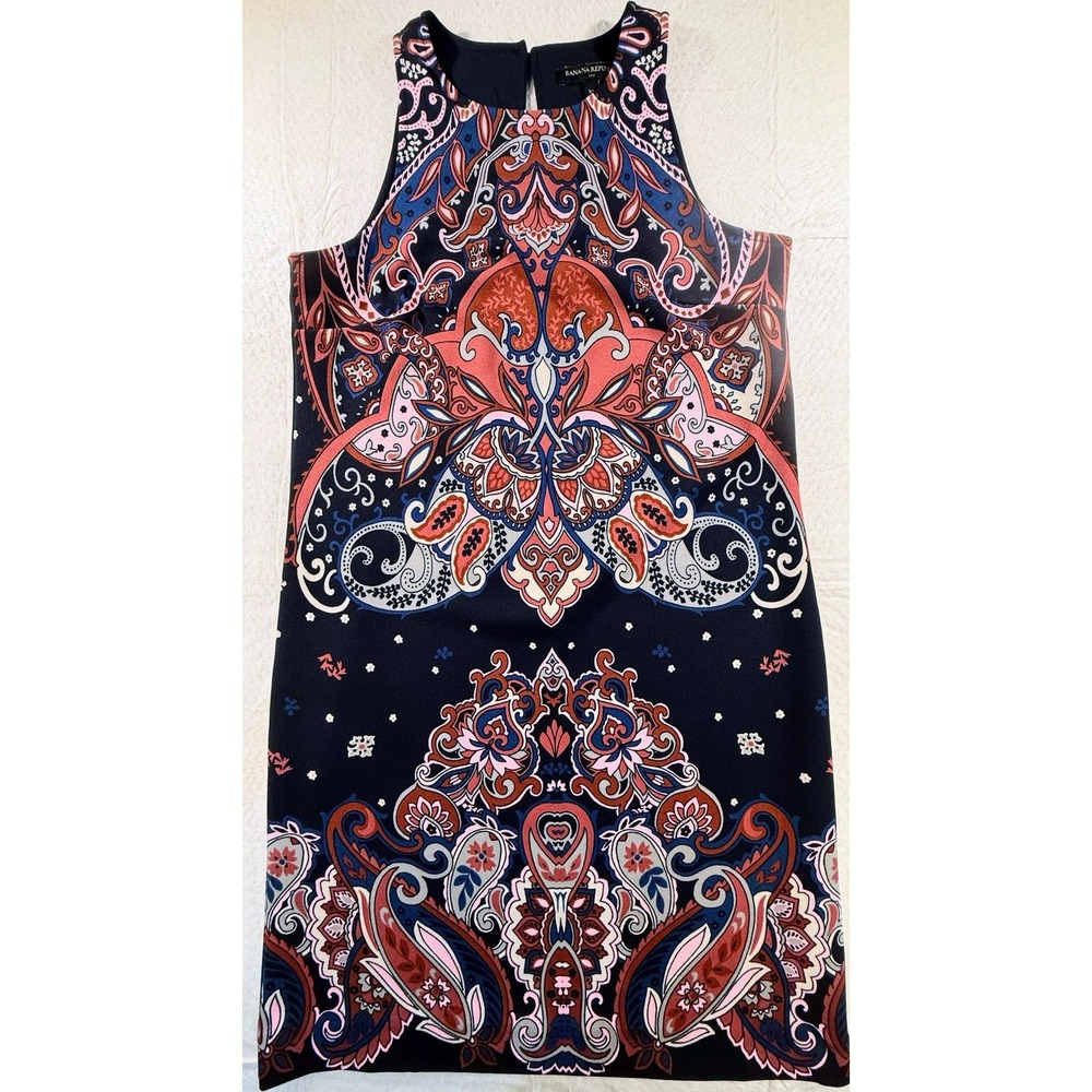 Banana Republic navy multi-color paisley sleeveless dress Sz XS